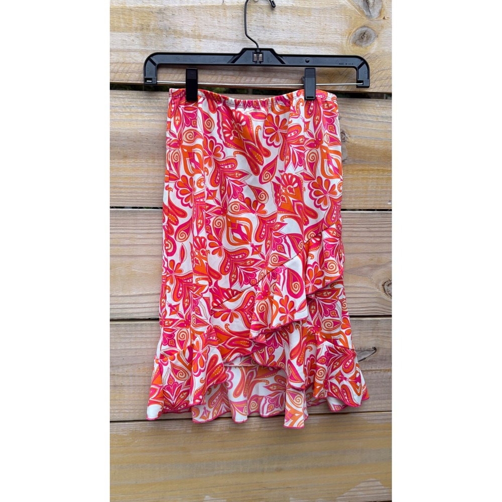 Cato Girls Pink Orange Paisley Ruffle High Low Skirt Size M 8/10 RN37080
